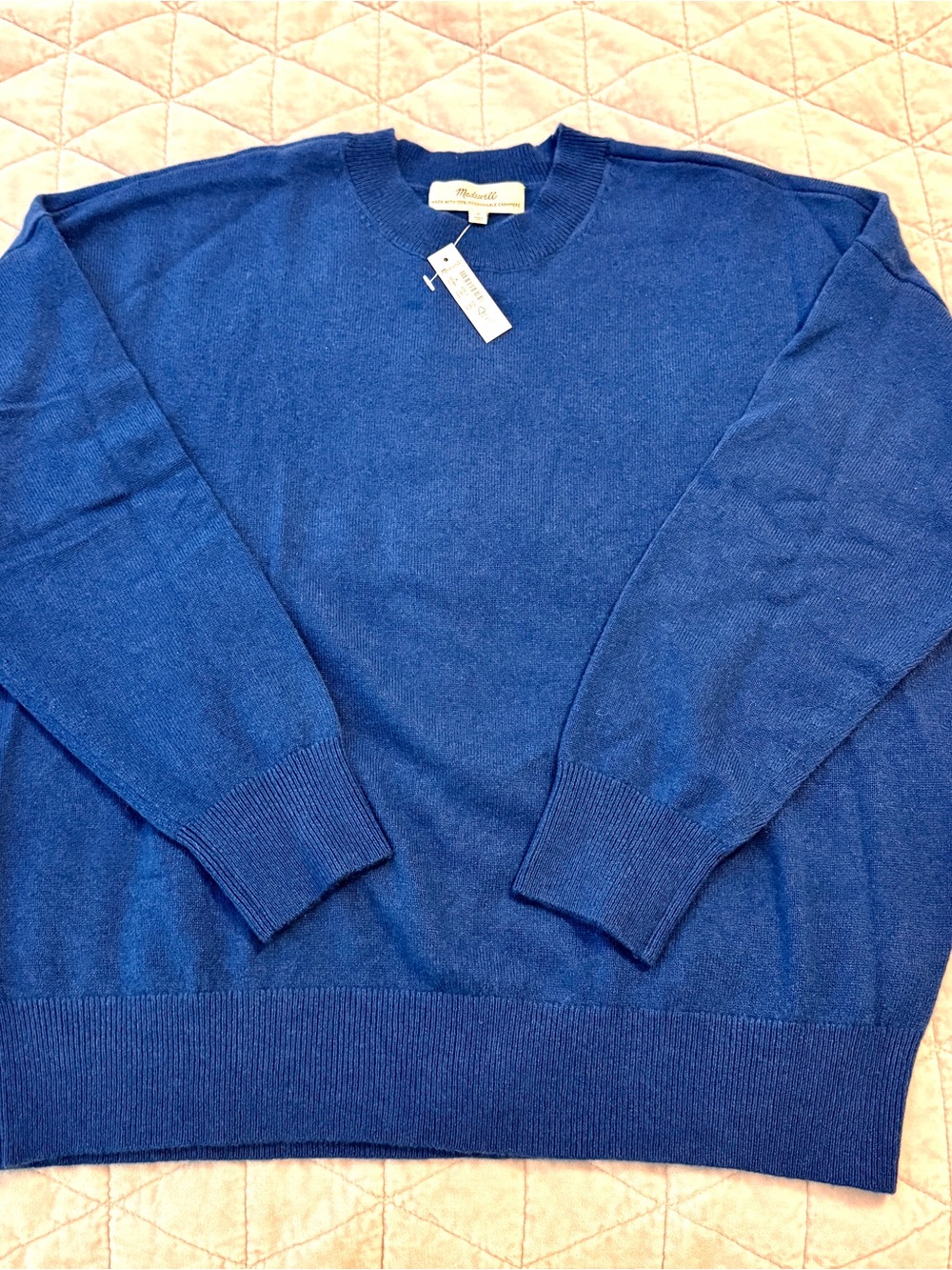 Madewell 100% Cashmere Oversized Crewneck Sweater Cobalt Blue NWT Medium